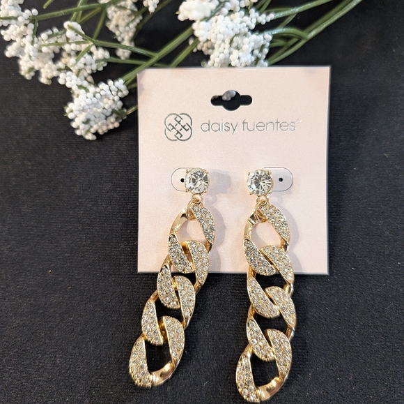 Daisy Fuentes Gold Tone Rhinestone Sparkly Statement Earrings NWT - Picture 6 of 10